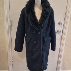 Emerald Green Elegant Faux Fur Double Breasted Coat LRG